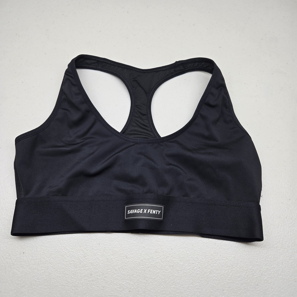 Savage X Fenty Women Sports Bra Small Black‎ Wireless Pullover Racerback